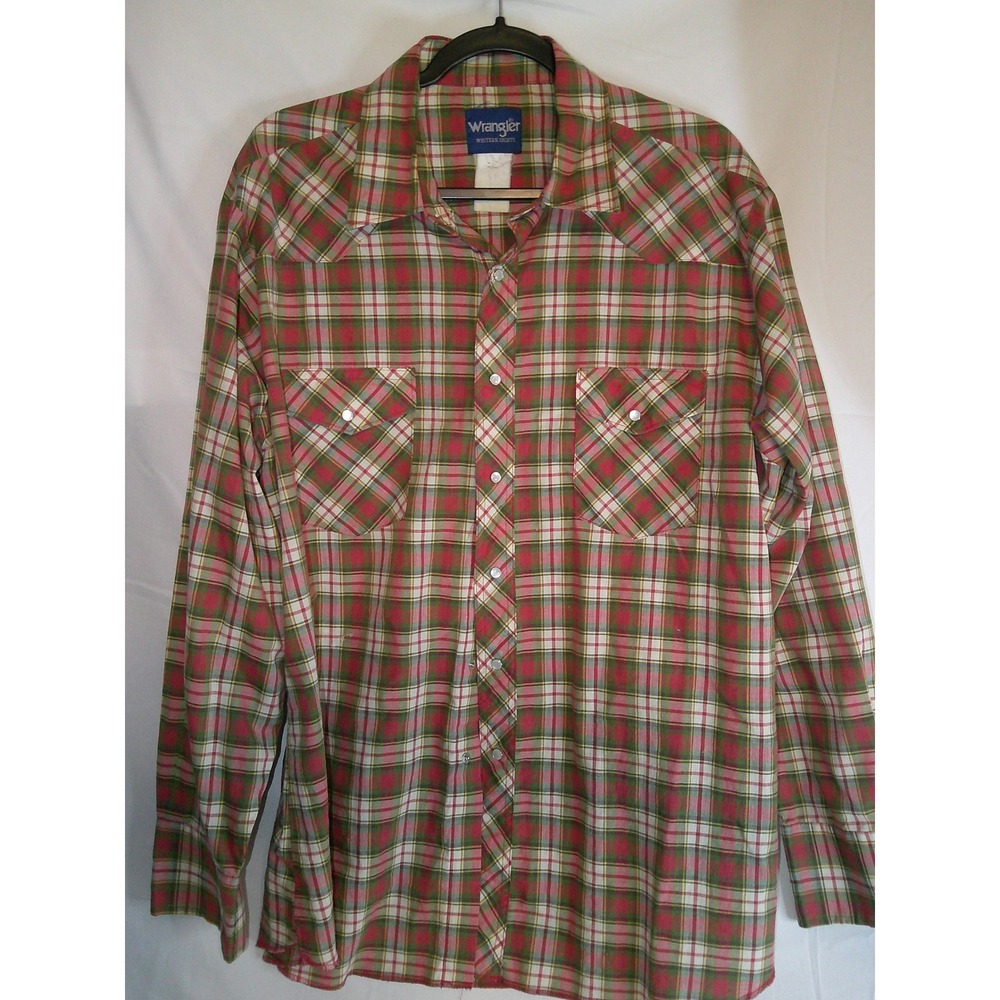 Vintage Wrangler Western Shirt Mens Plaid Long‎ Sleeve Button Cowboy Rancher XL